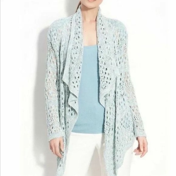 St. John Sweaters - St. John knitted crochet blue draped cardigan sweater size M